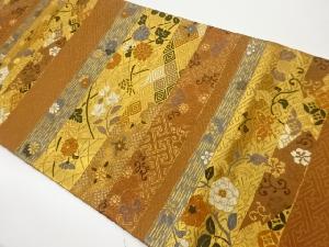 横縞に花々・蝶・古典柄模様織出し袋帯